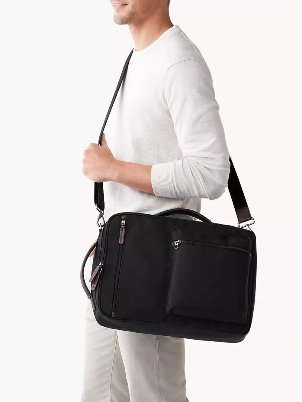 Fossil Buckner Commuter Convertible Backpack Black Nylon Bag